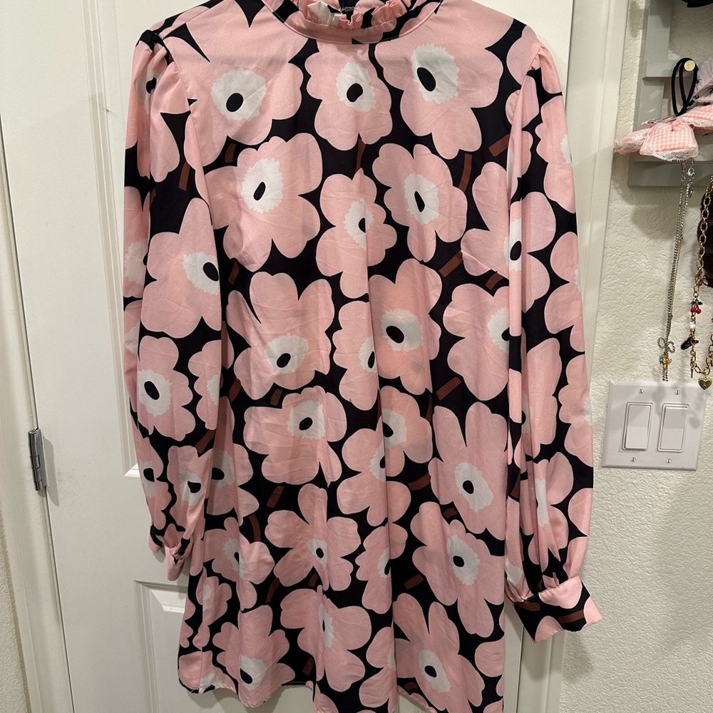 Smak Parlour Unique Vintage Pink Floral Swing Dress